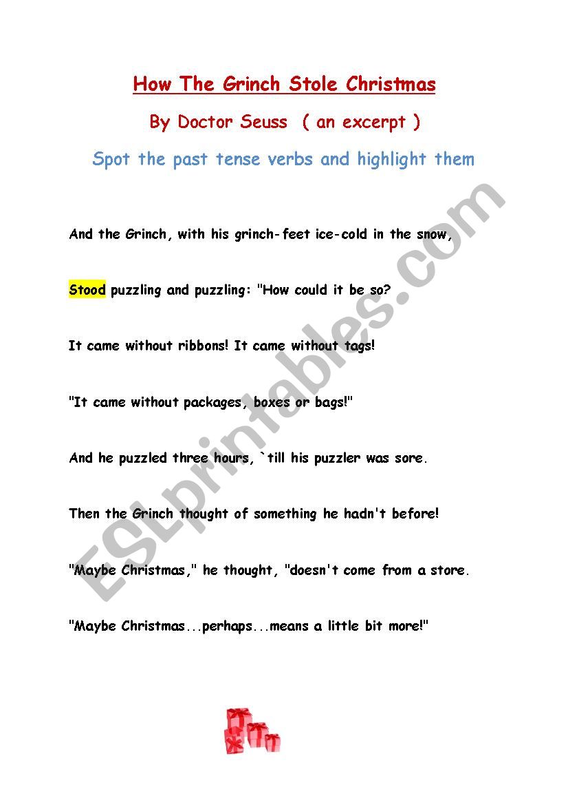 The Grinch - past tense  worksheet
