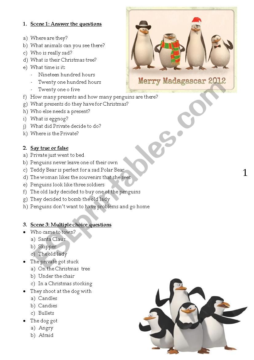 Christmas worksheet - Madagascar Penguins