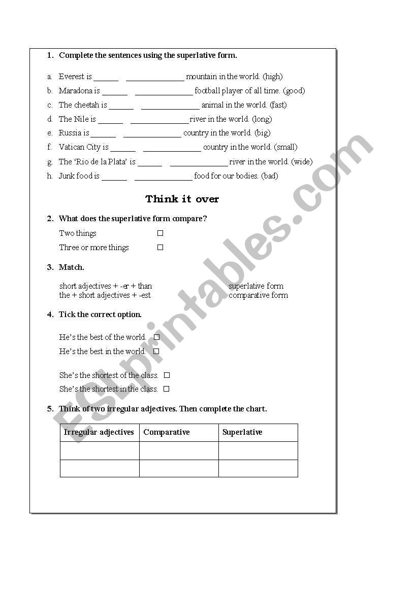 Comparatives and Superlatives worksheet