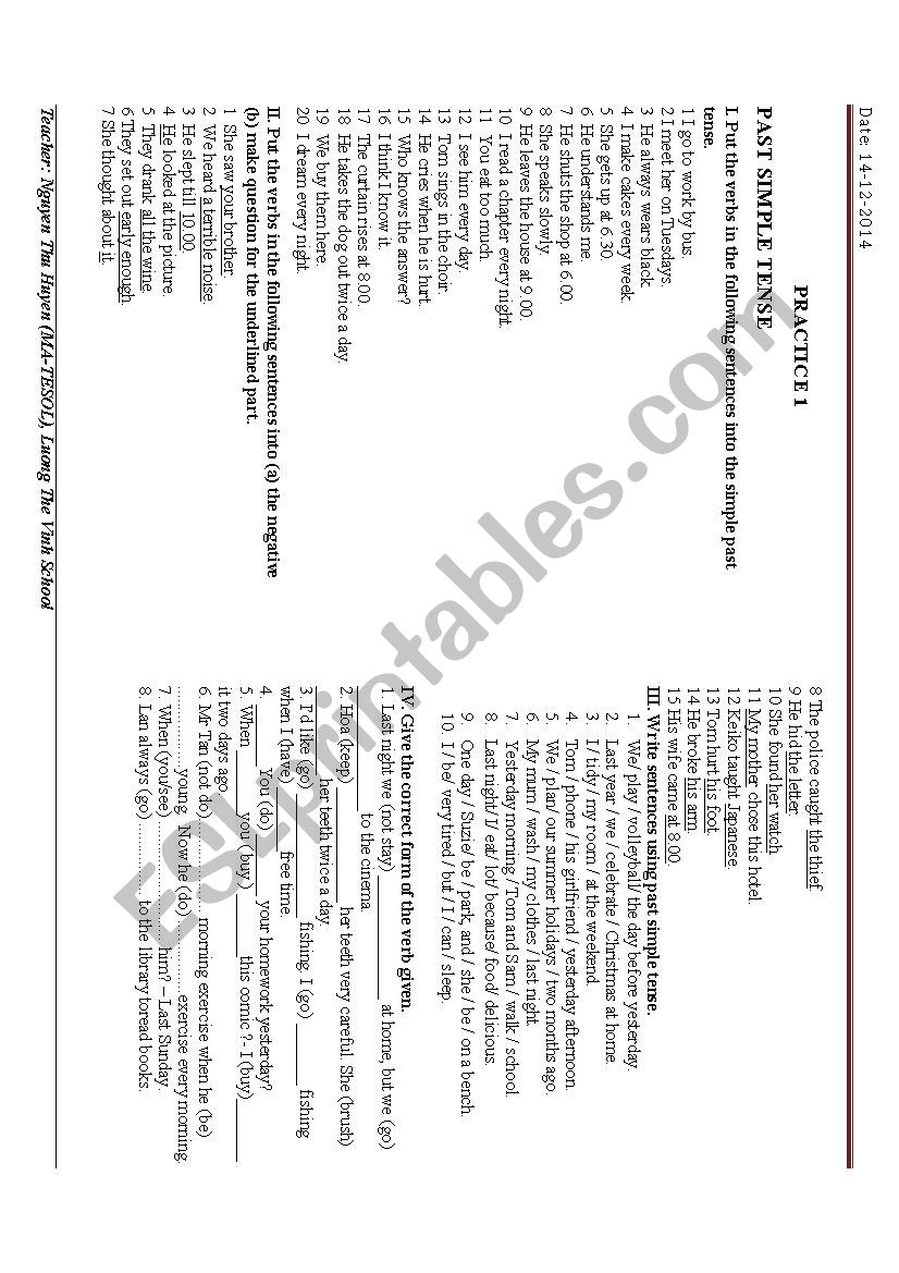 Simple Past Tense worksheet