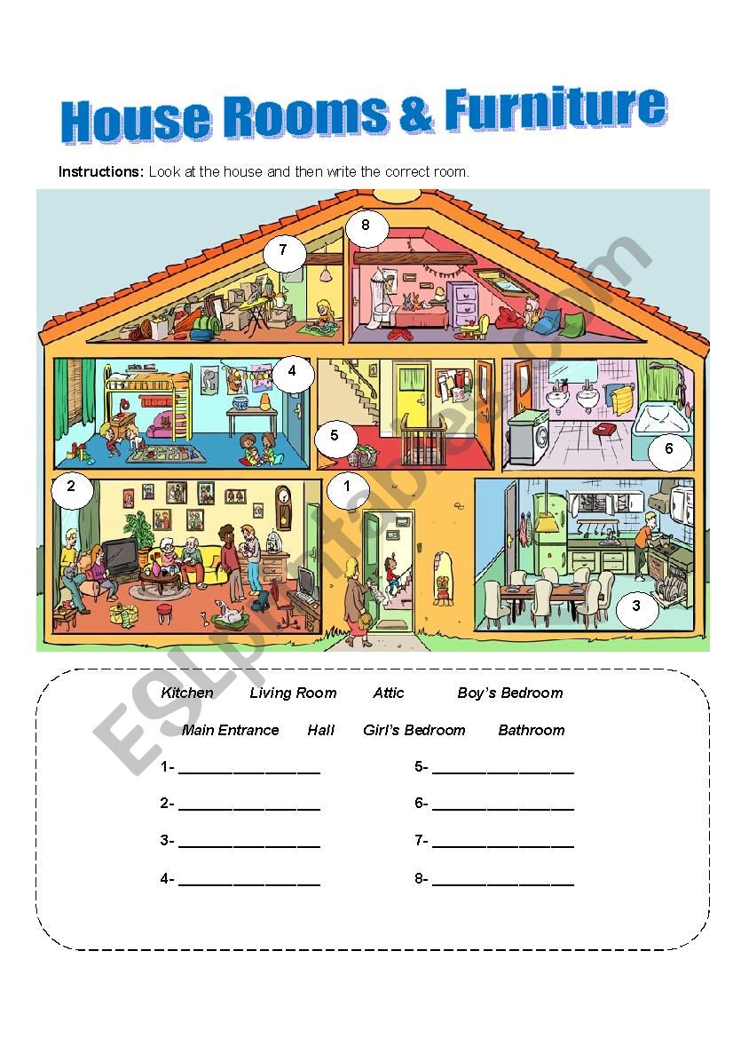 House Rooms And Furniture Esl Worksheet By Joelriveramora