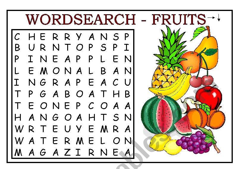 WORDSEARCH - FRUITS worksheet