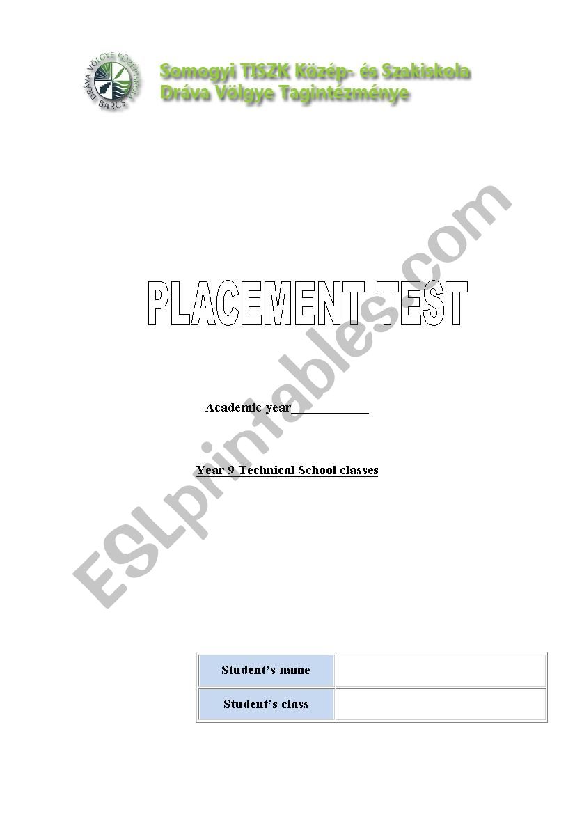 Placement test / diagnostic test