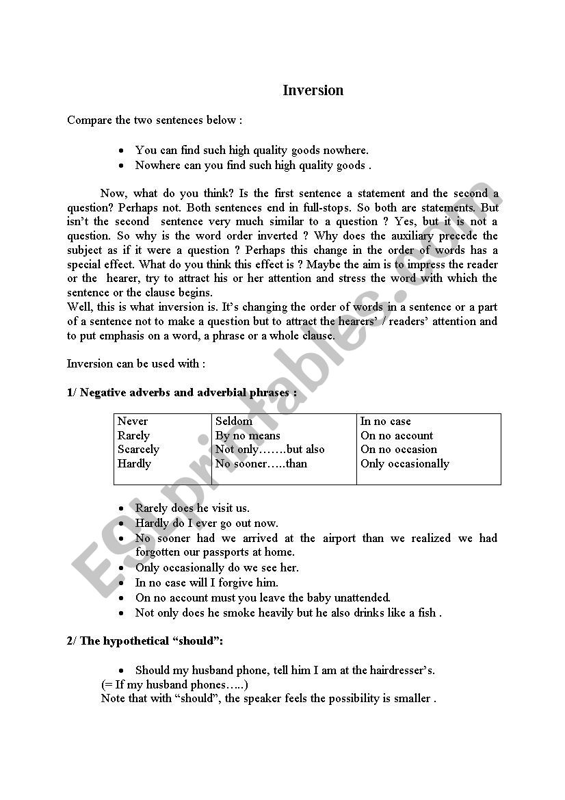 inversion worksheet