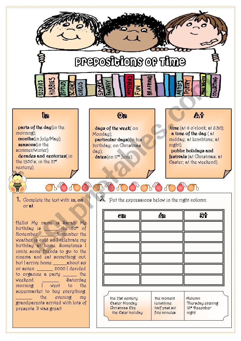 Prepositions of time worksheet