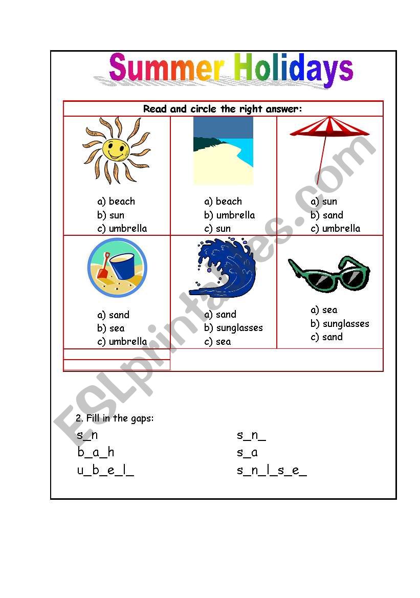 summer holidays worksheet