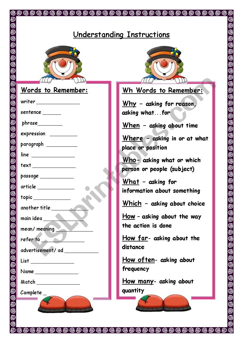 understanding instructions worksheet