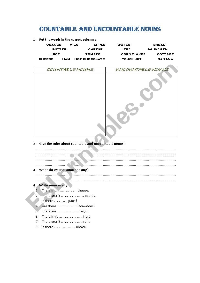 Food worksheet