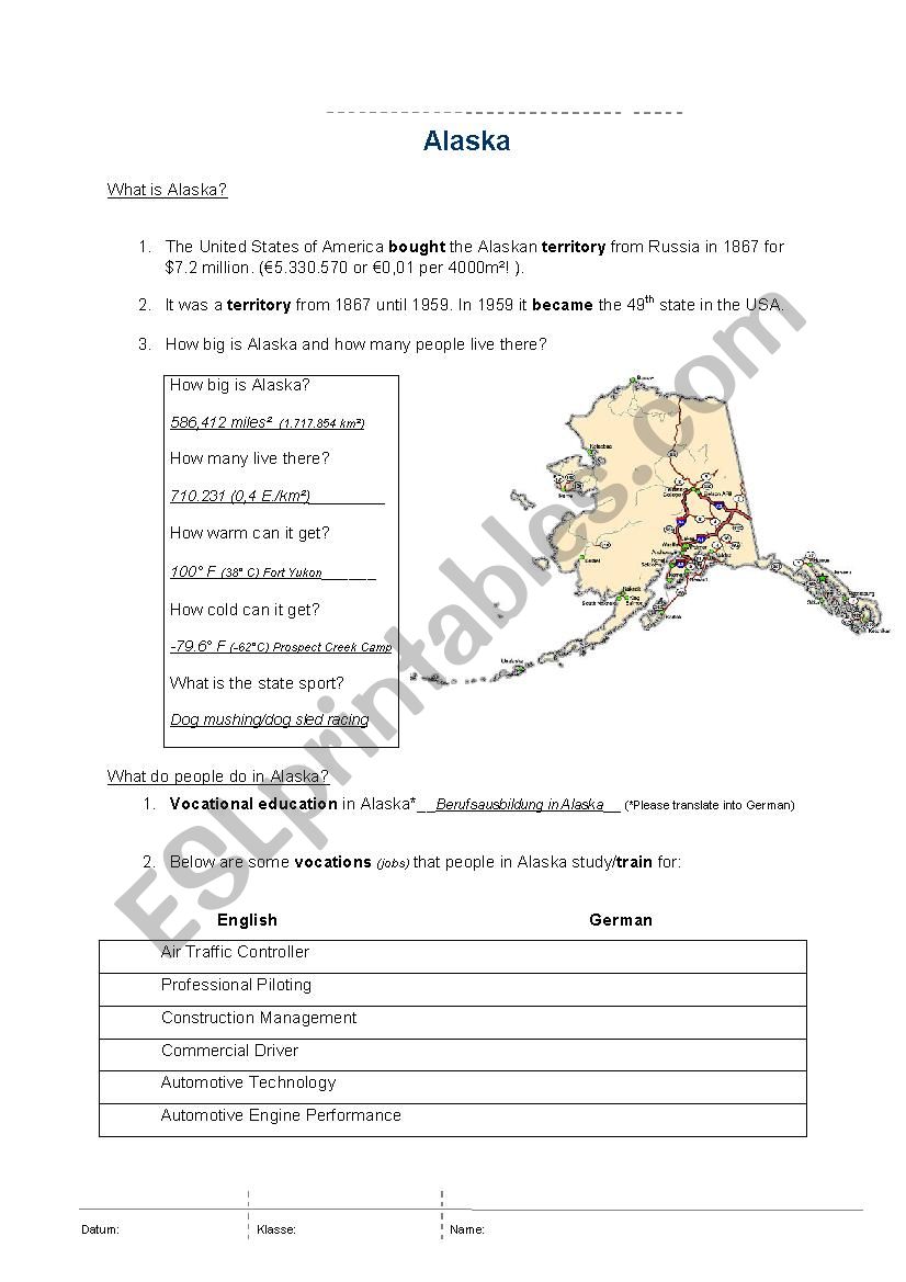 What is Alaska - For German Automachanic Students