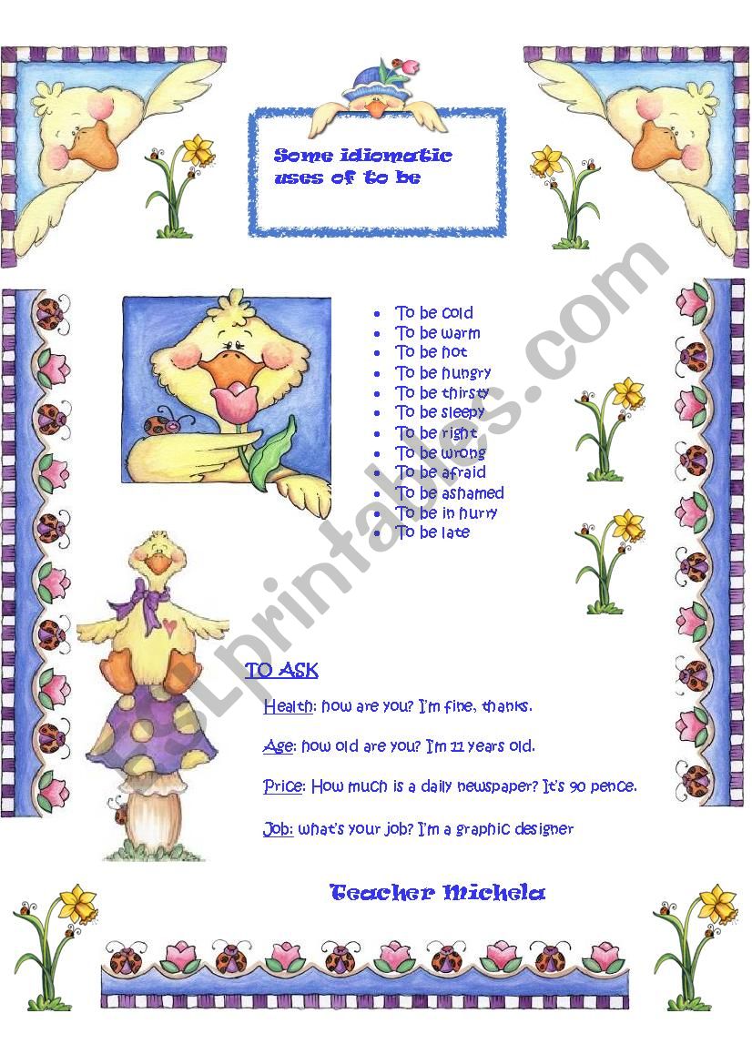Some idiomatic uses of to be worksheet