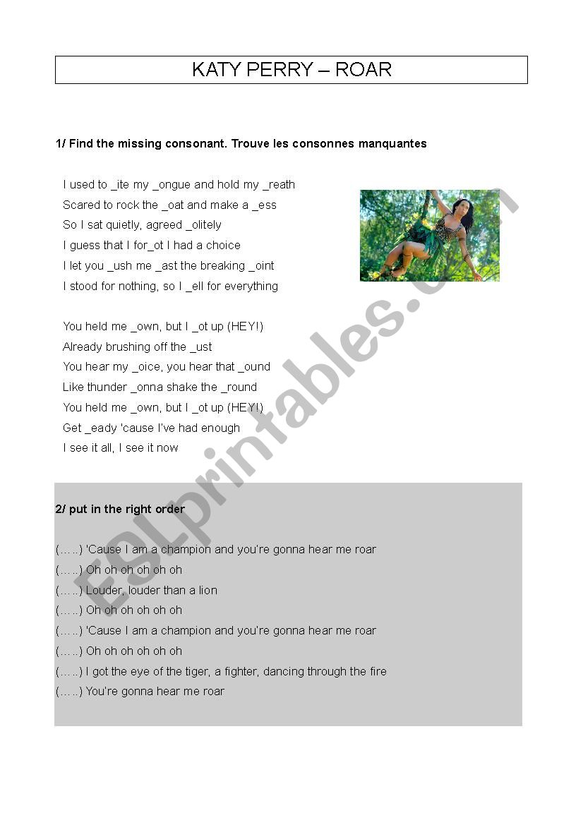 Katy Perry Roar worksheet