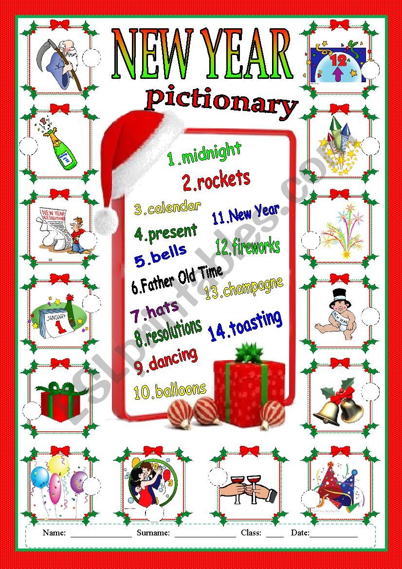 New year pictionary worksheet