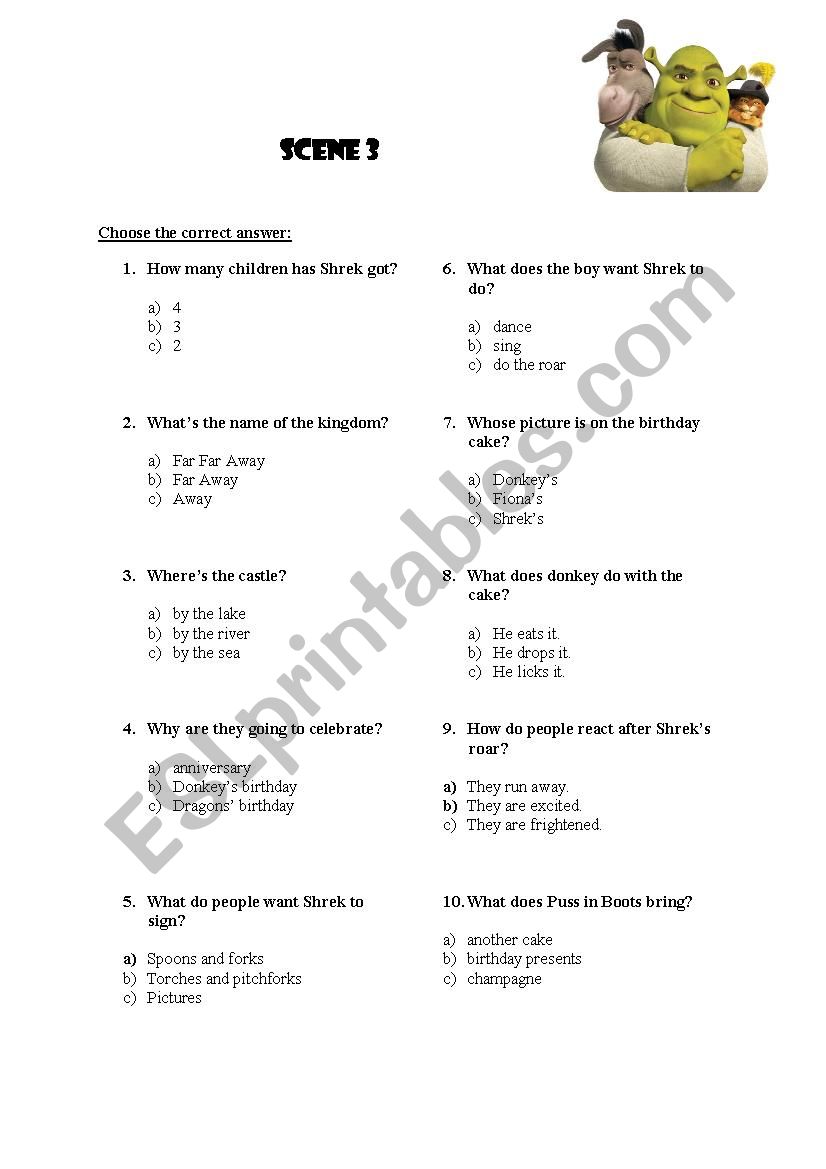 Shrek 4 , video worksheet