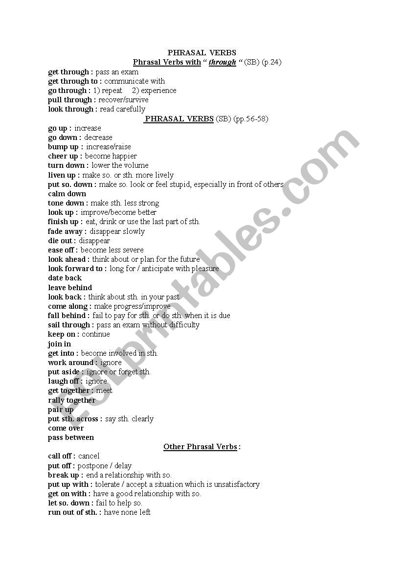 phrasal verbs worksheet