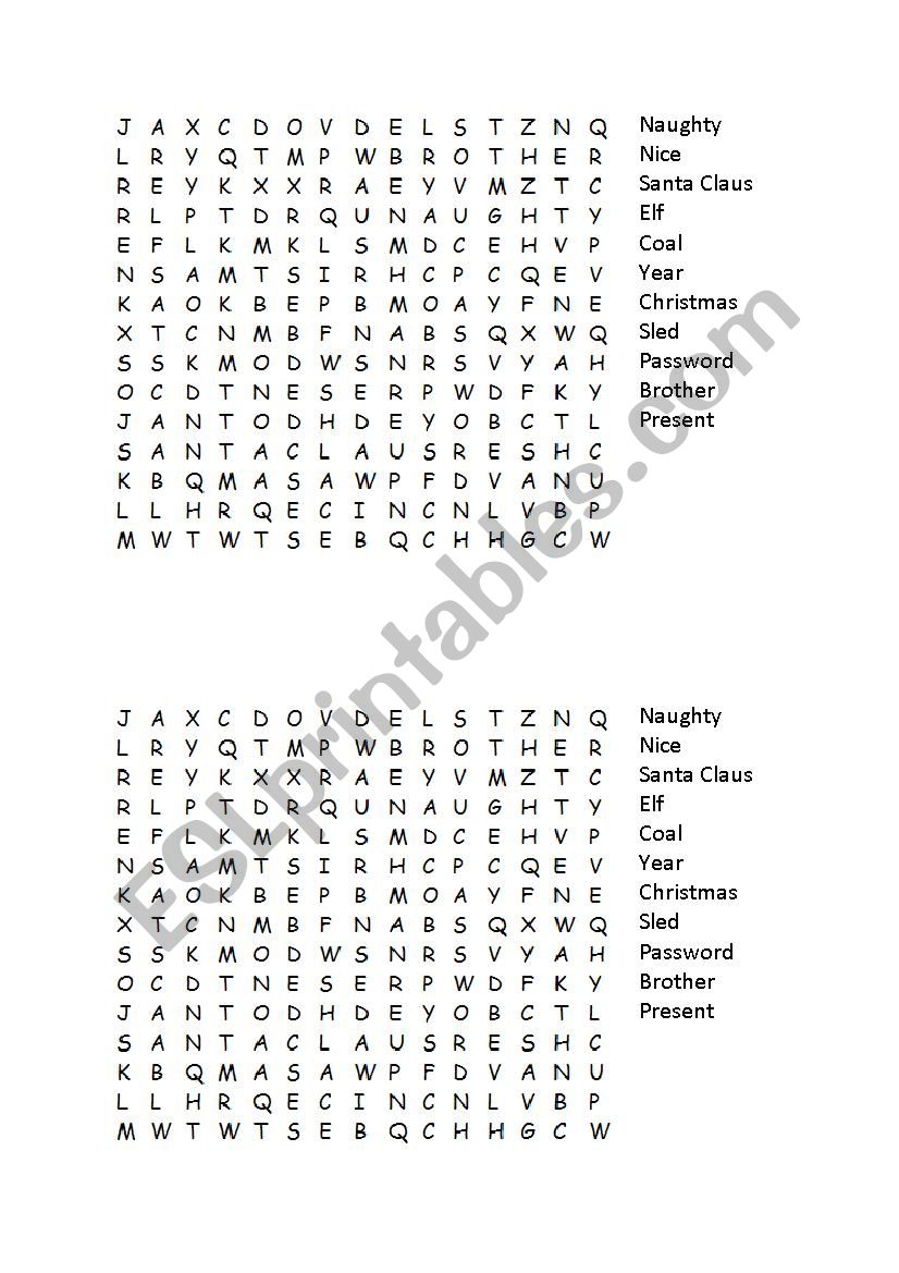 Prep and Landing - Naughty vs. Nice word search