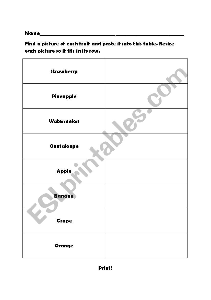 Find and Paste Fruits worksheet