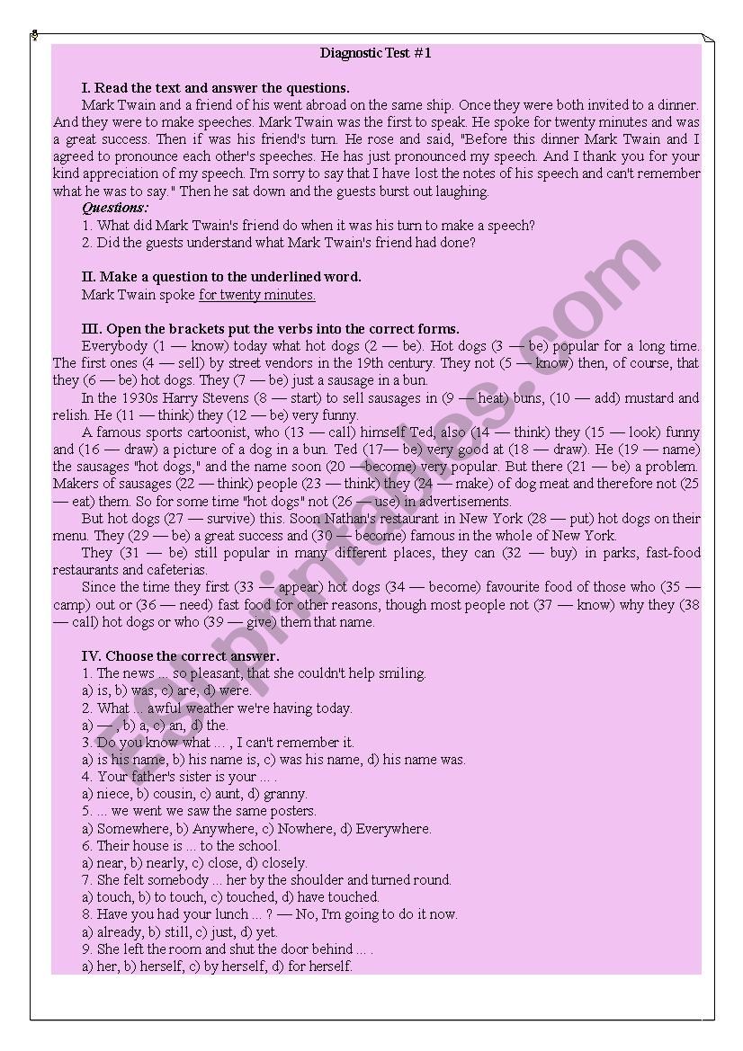 Diagnostic Test_1 worksheet