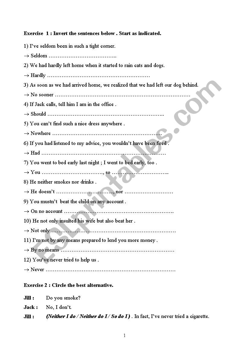 Inversion Practice worksheet