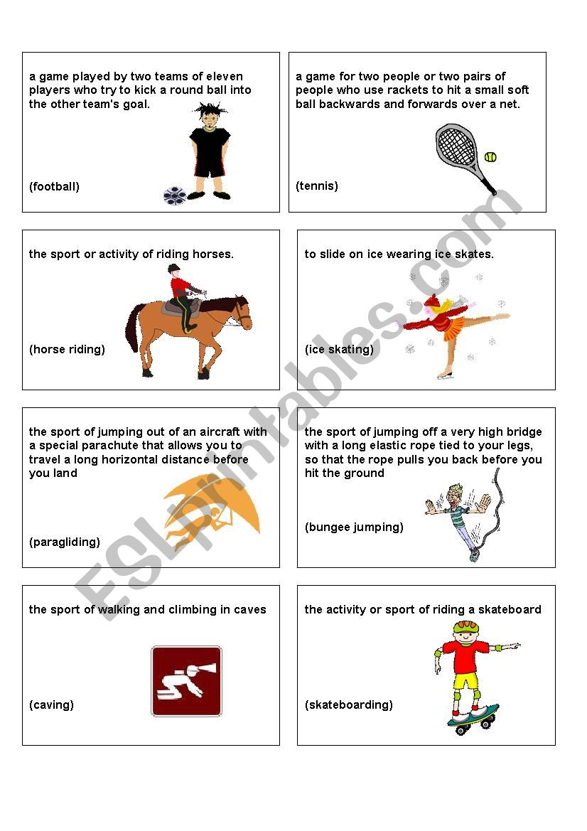Guess the sport (20 cards) worksheet