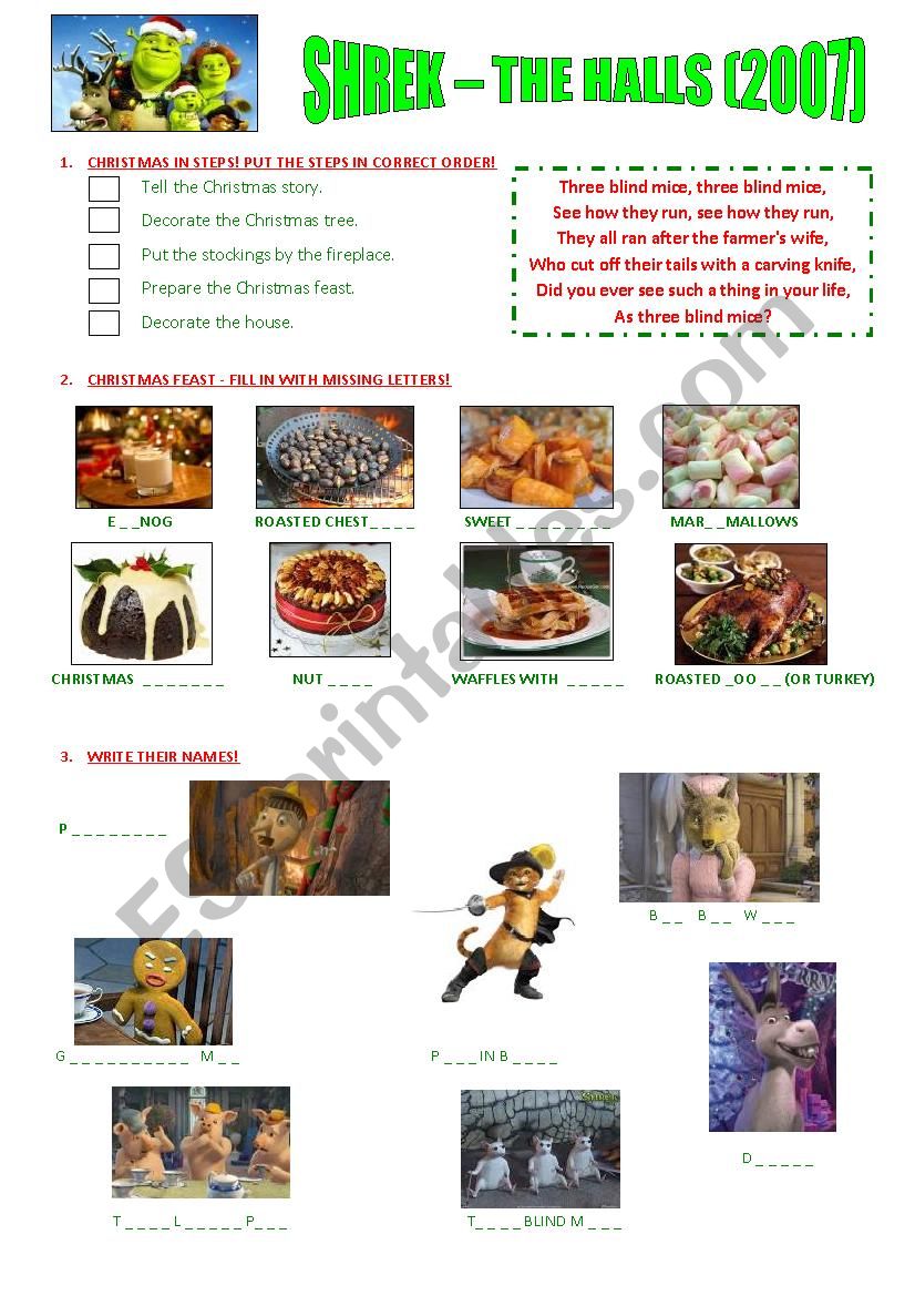 Shrek - The Halls (2007) worksheet