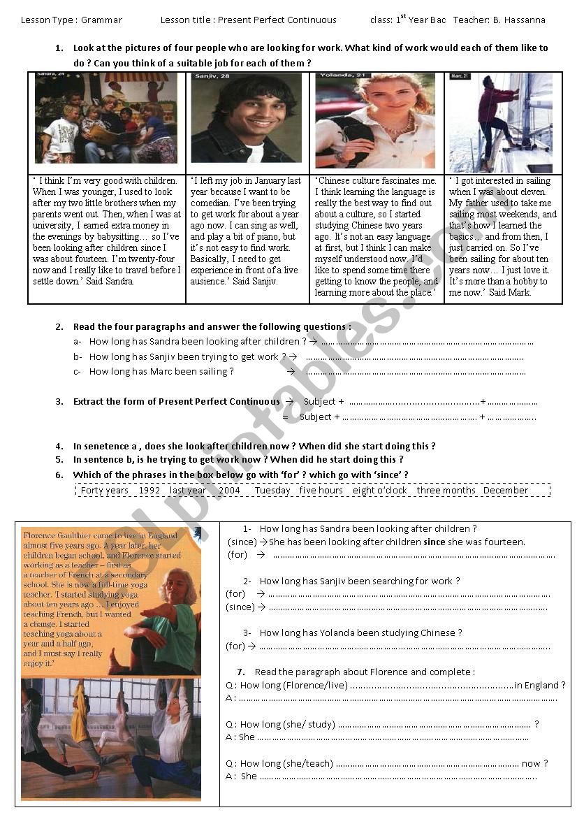 Present Perfect Continuous worksheet