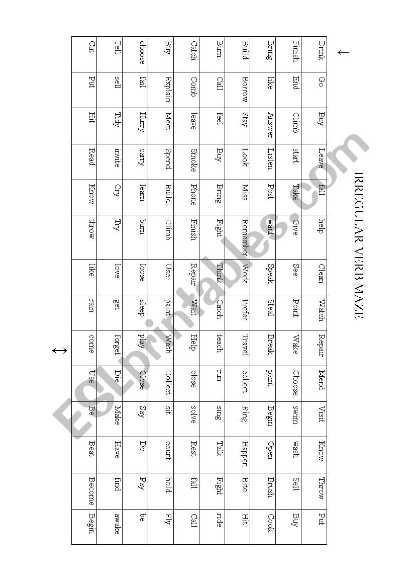 irregular verb maze worksheet