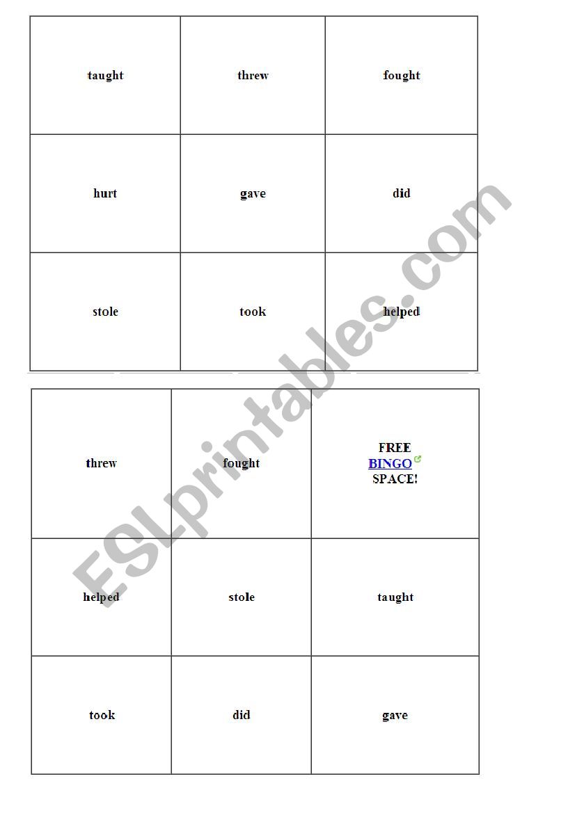  THE IRREGULAR VERB BINGO worksheet