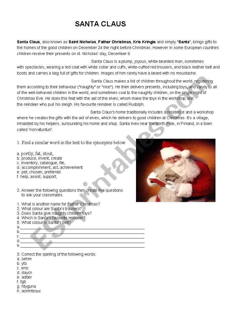 Santa worksheet