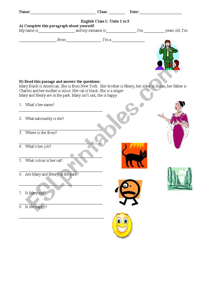 verb to be worksheet