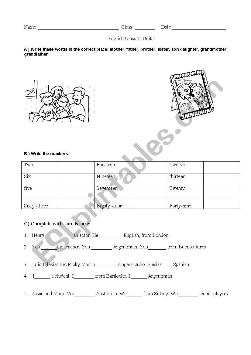 members of family verb to be worksheet