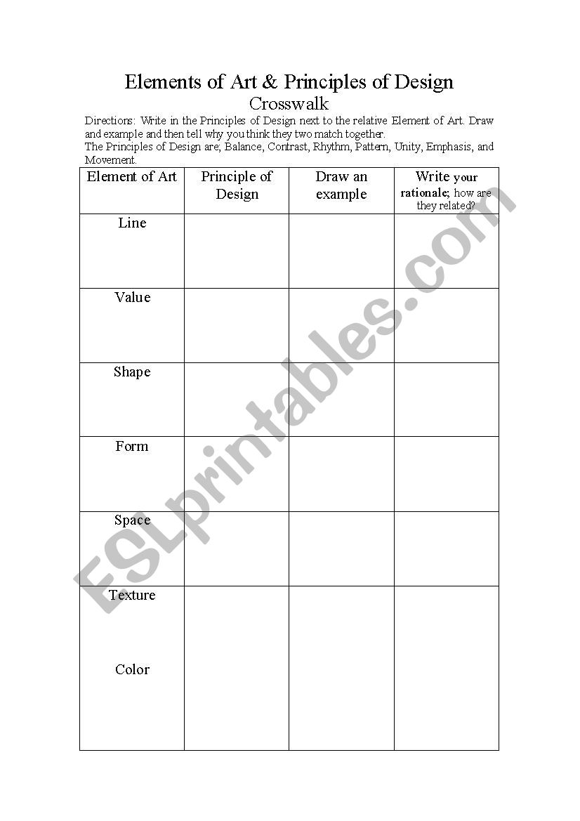 Elements of Art and Principles of Design: A Crosswalk