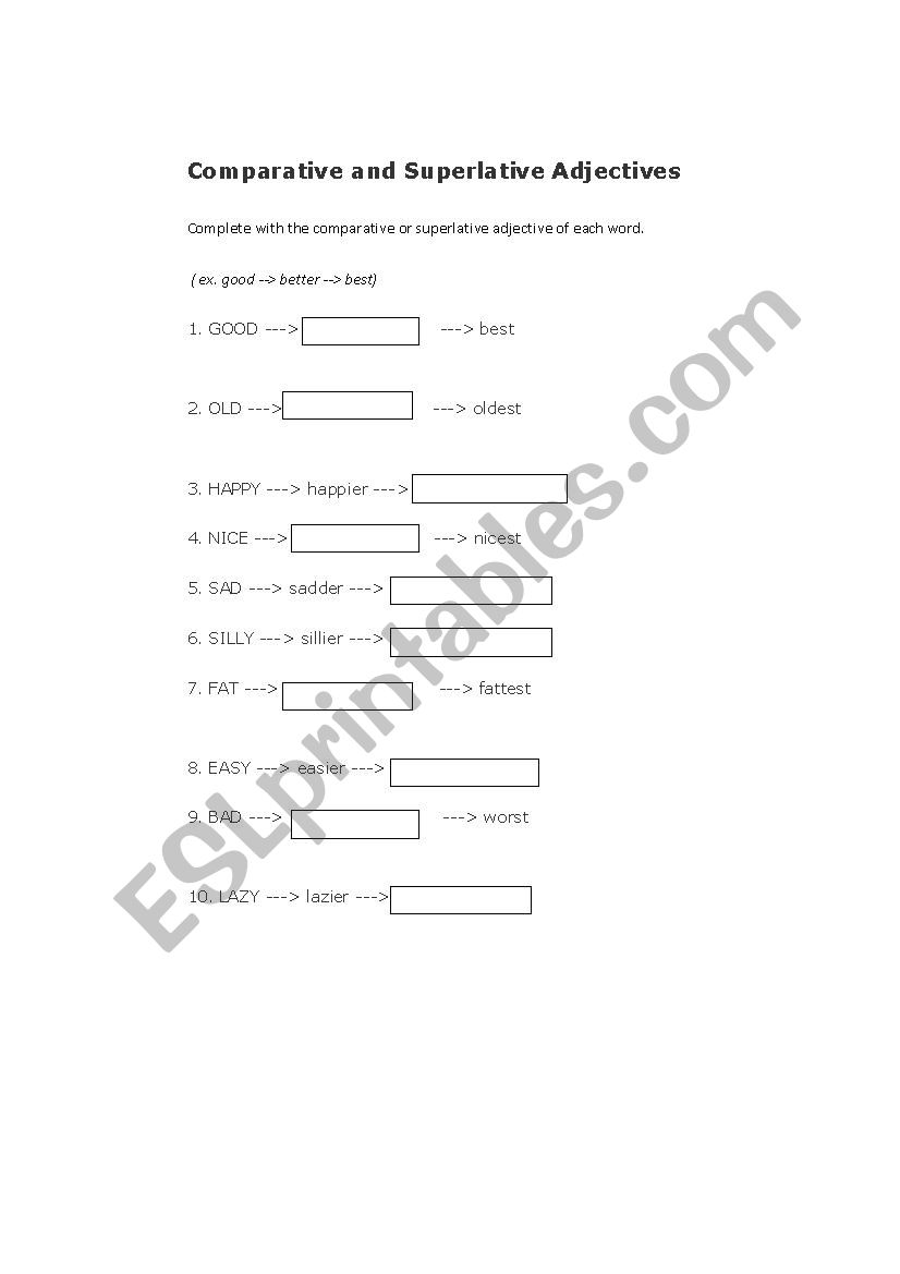 Superlatives and Comparatives worksheet