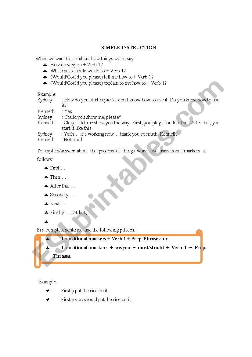 SIMPLE INSTRUCTION worksheet