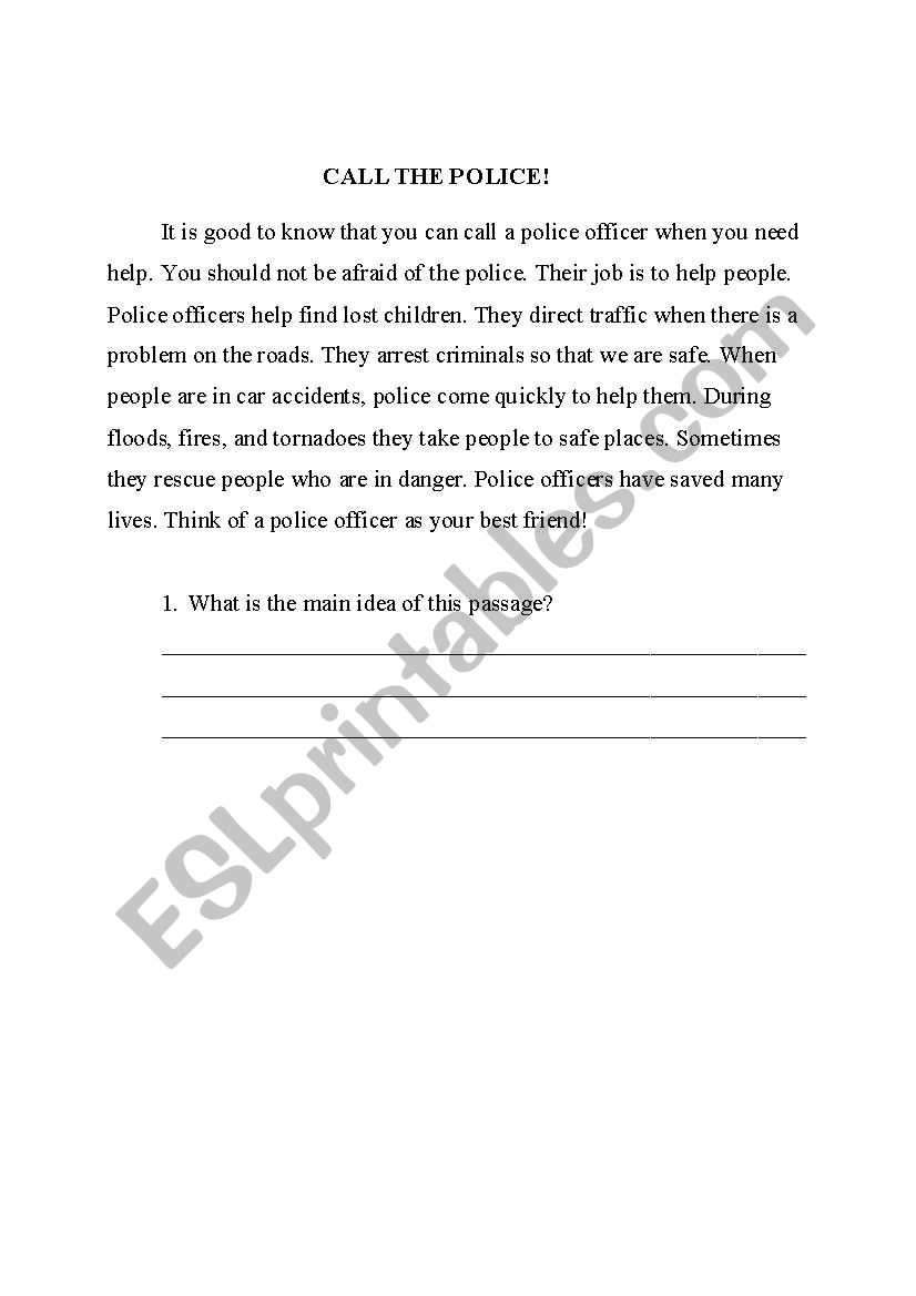 Main Idea worksheet