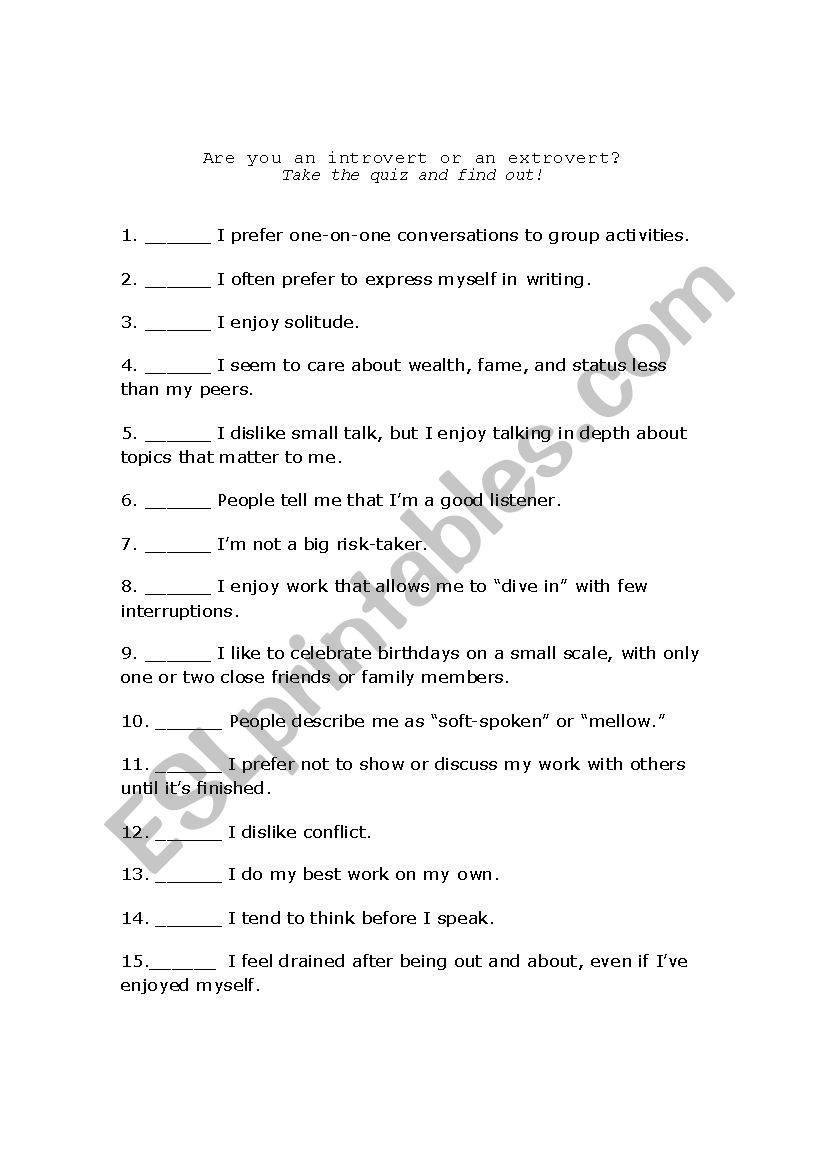 Questionaire worksheet