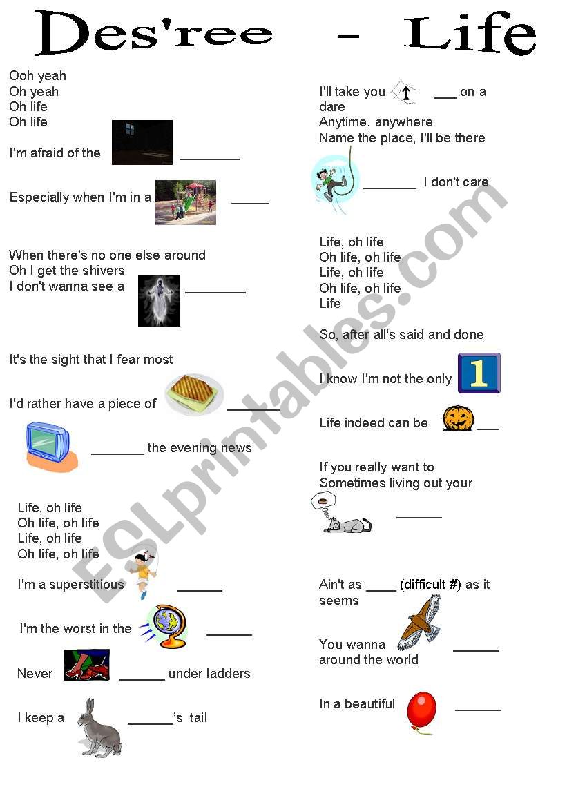 Song Activity - Desree Life worksheet