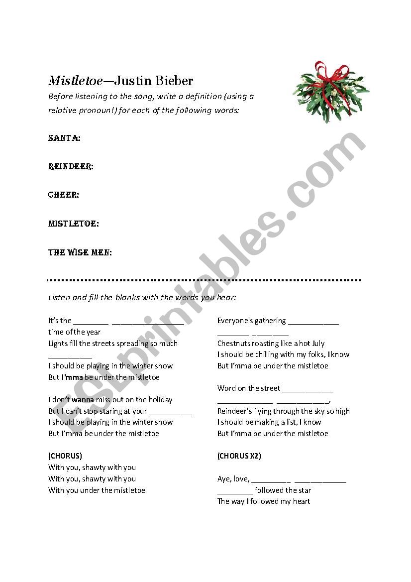 Mistletoe--Justin Bieber worksheet