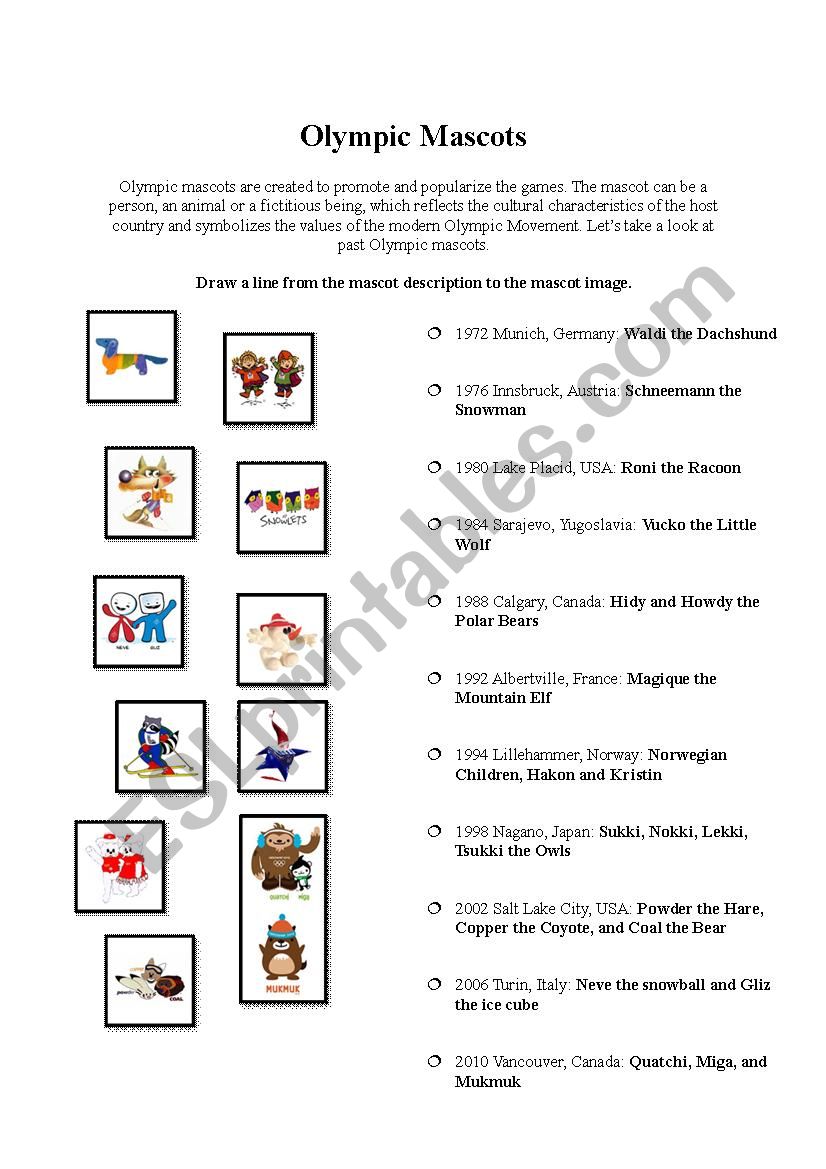 Olympic Mascots worksheet
