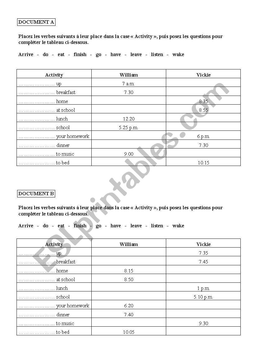 Present simple - pair work worksheet