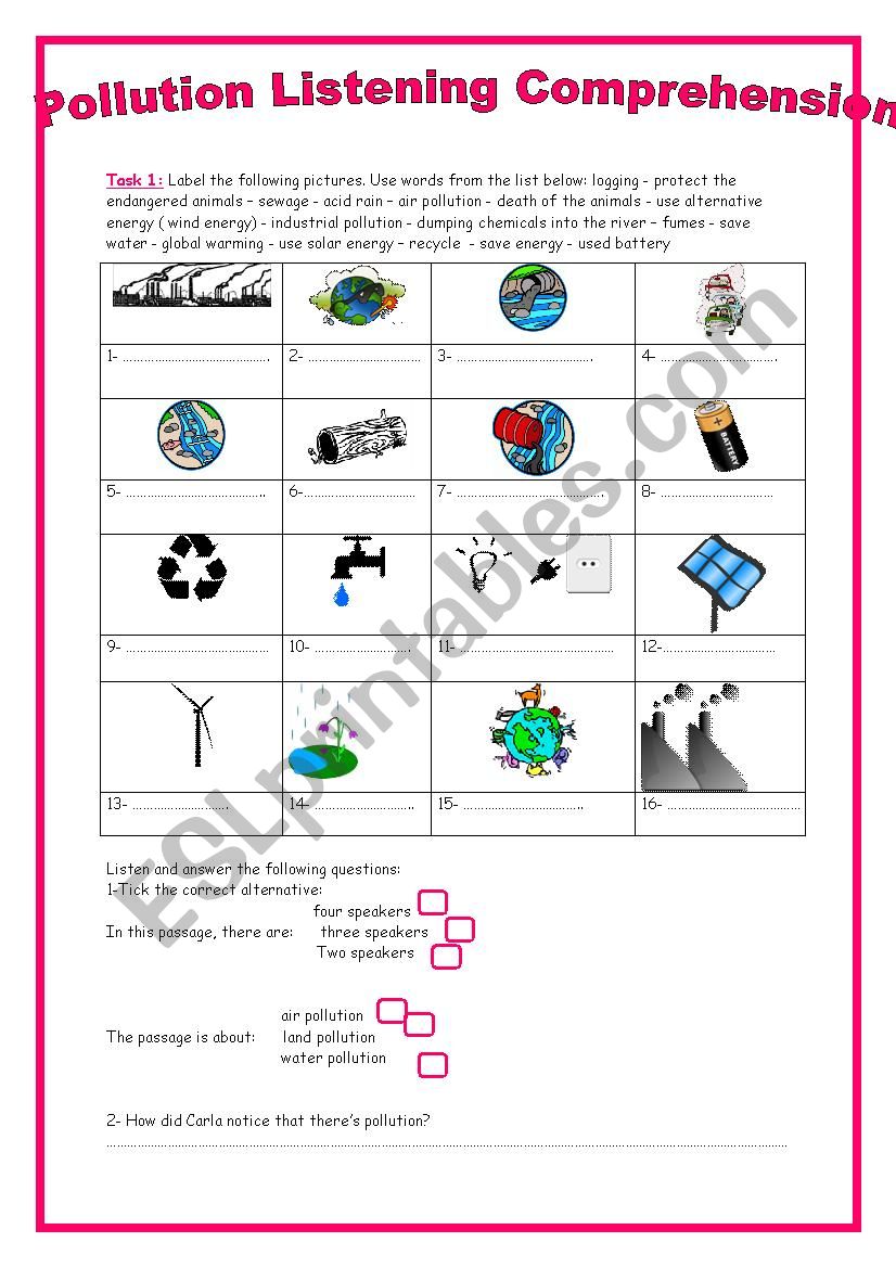 9th form pollution listening comprehension (authentic audio file)