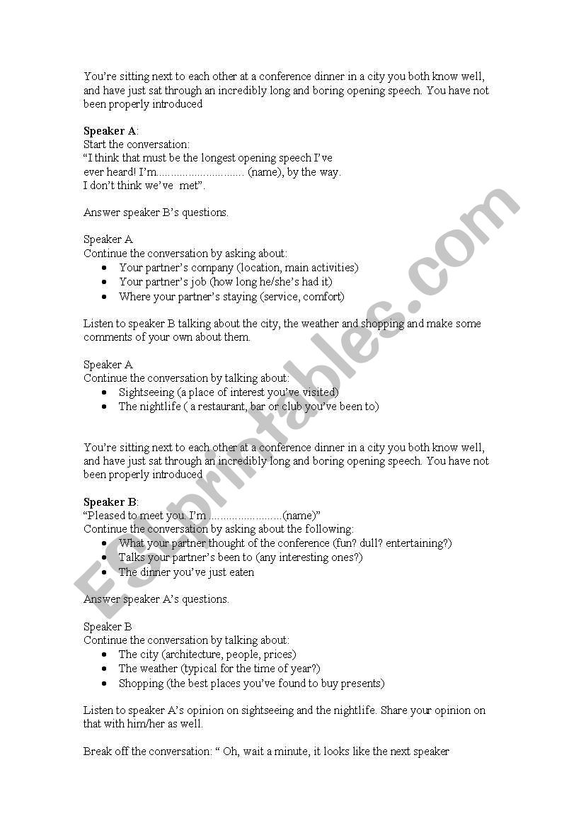 Role Play worksheet