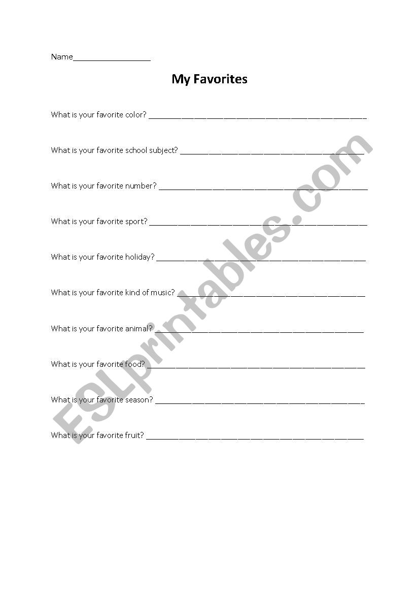 My Favorites worksheet