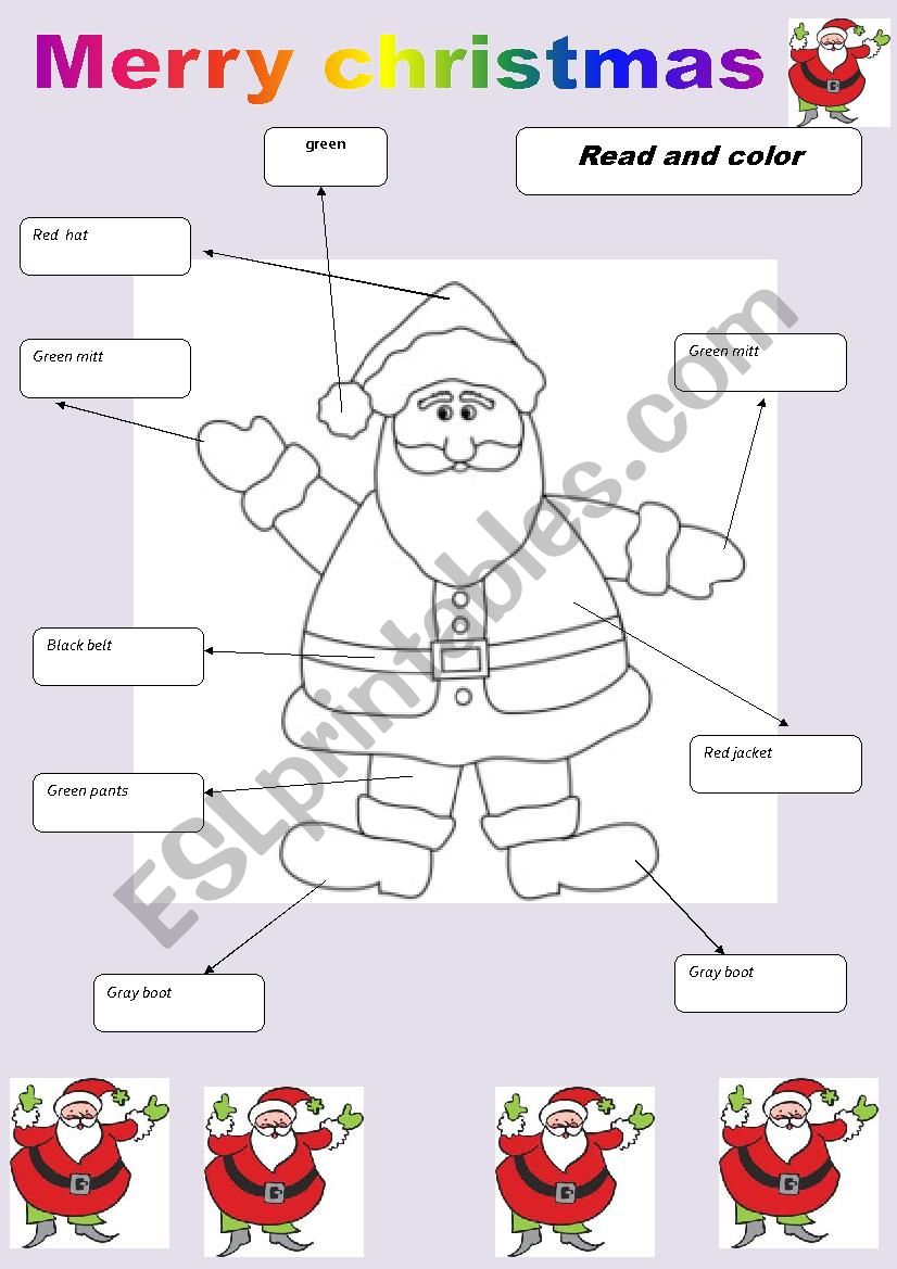 read and color the clothes of santa claus