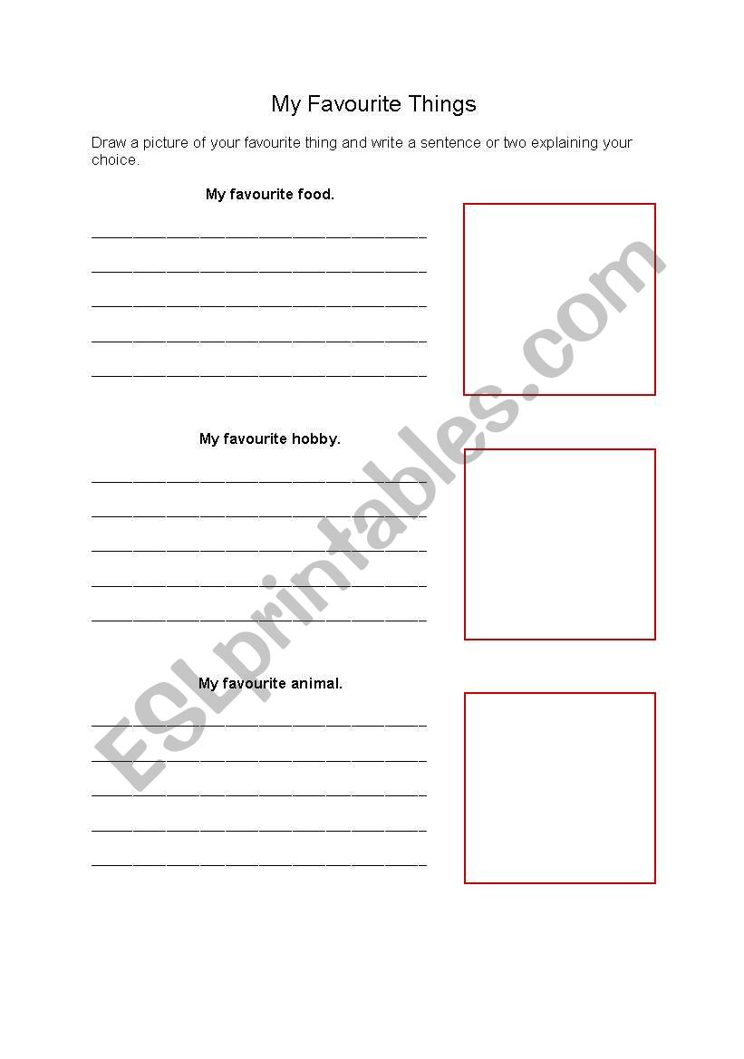 My Favourite Things worksheet