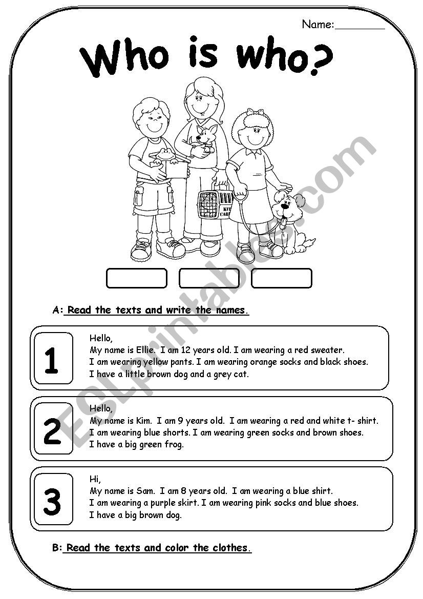 reading comprehension with clothes (2 pages)