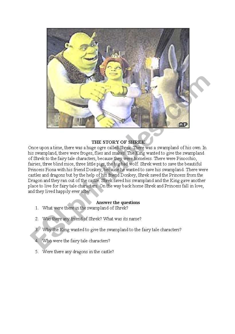 The Story of Shrek worksheet