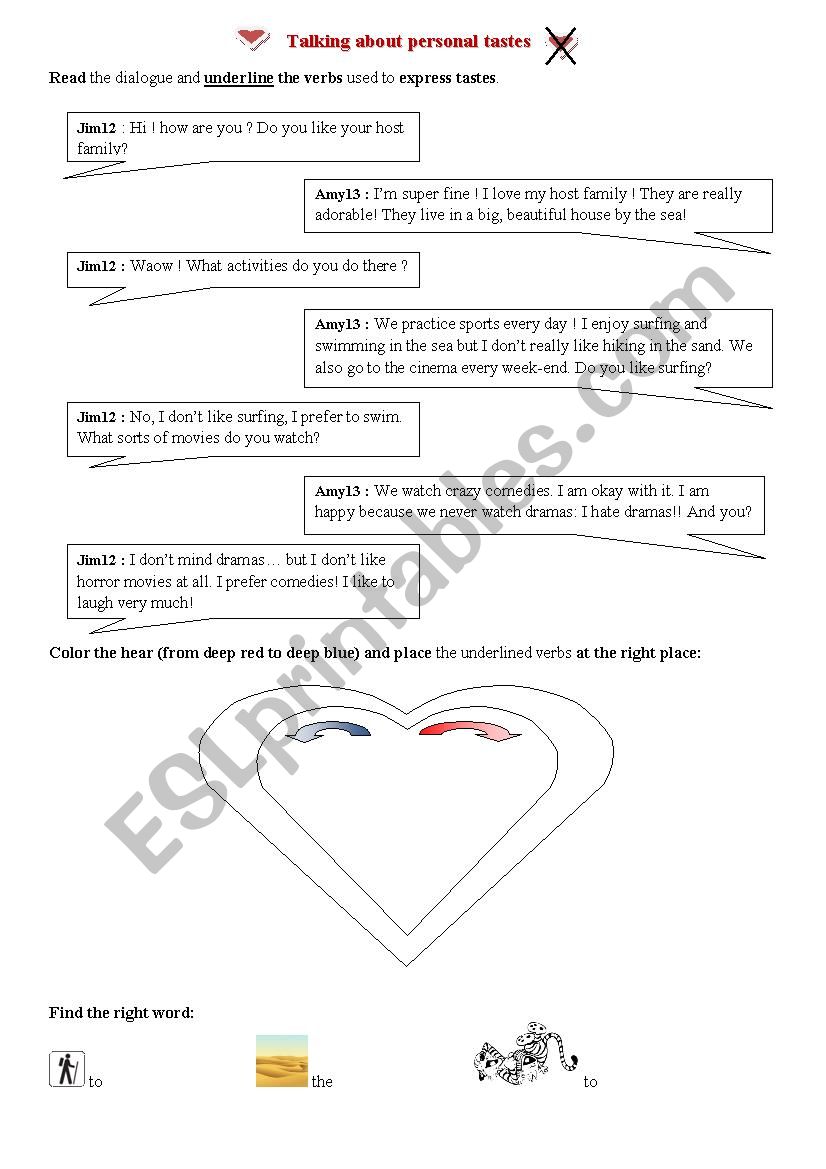 Written Dialogue on personal tastes - Likes and dislikes