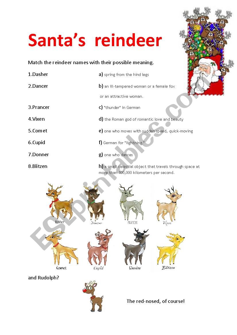 Santas reindeer worksheet