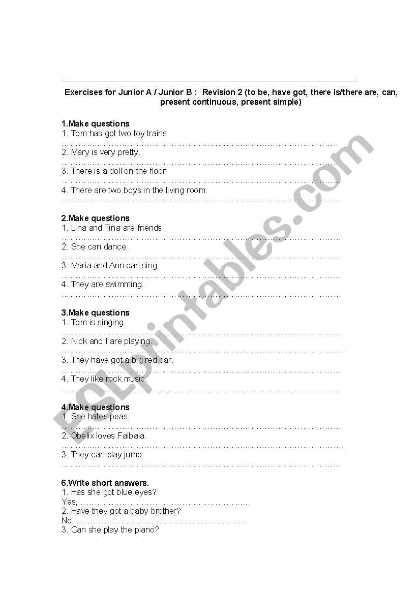 Revision Exercises on Tenses worksheet