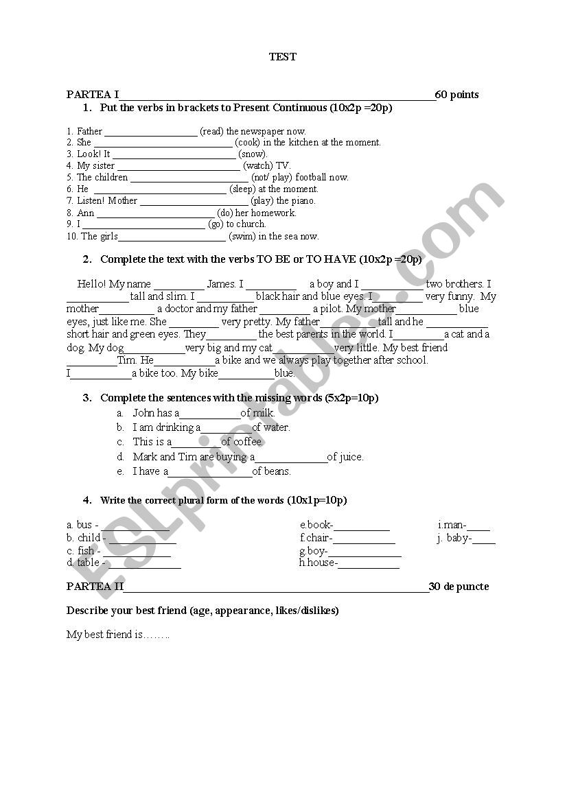 TEST  worksheet